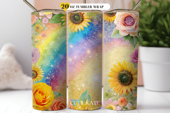 Rainbow Sunflowers Tumbler Designs Grafik Tumblr Von Cutie Kate Studio