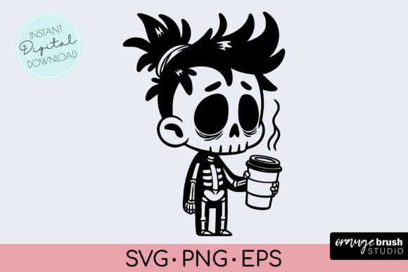 Skeleton Coffee SVG - Funny Skull SVG Graphic Crafts By Orange Brush Studio