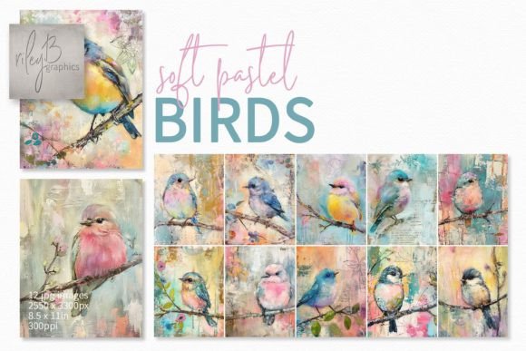 Soft Pastel Birds Grafik KI Illustrationen Von rileybgraphics