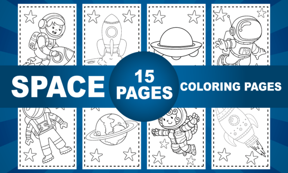Space Coloring Pages for Kids Gráfico Páginas y libros de colorear para niños Por Merch Creative