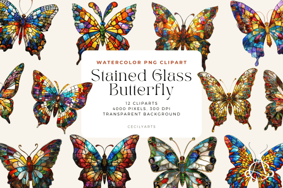 Stained Glass Butterfly Clipart Graphic Illustrations By Cecily Arts