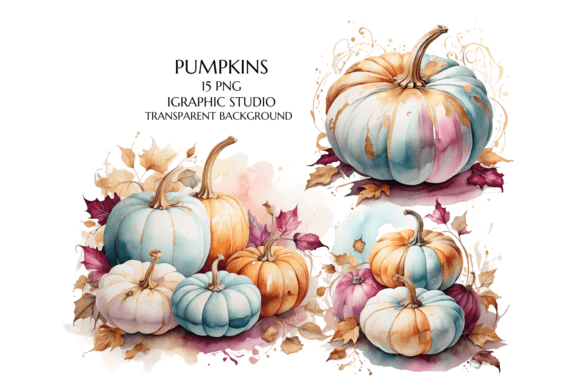 Teal and Pink Pumpkin Afbeelding Afdrukbare Illustraties Door Igraphic Studio