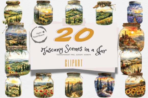 Tuscany Jars Watercolor Clipart Set Grafica PNG trasparenti AI Di Digital Print Charm