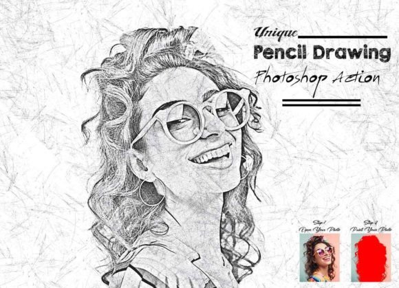 Unique Pencil Drawing Photoshop Action Graphic Add-ons By hmalamin8952