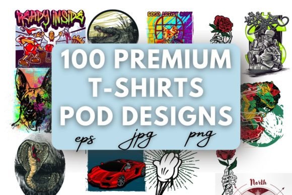 100 Premium T-Shirts POD Designs Gráfico Diseños de Camisetas Por Aupple Art