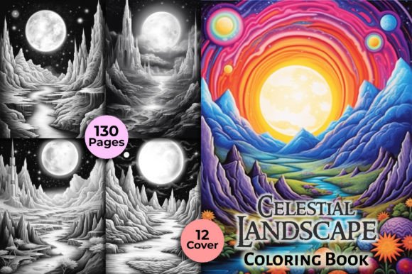 130 Celestial Landscape Coloring Pages Illustration Pages et livres de coloriage pour adultes Par Lazy DOG