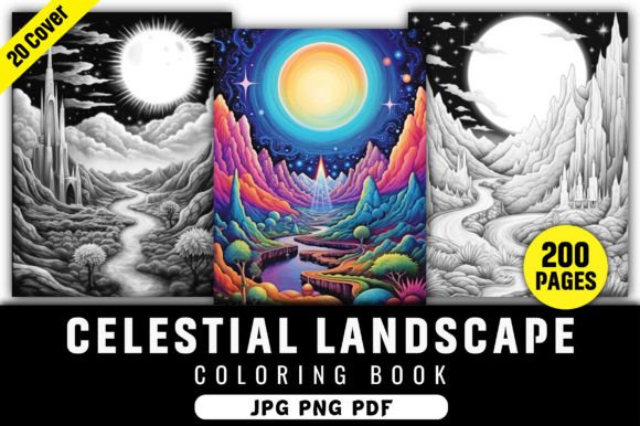 200 Celestial Landscape Coloring Pages Illustration Pages et livres de coloriage pour adultes Par KIDS ZONE