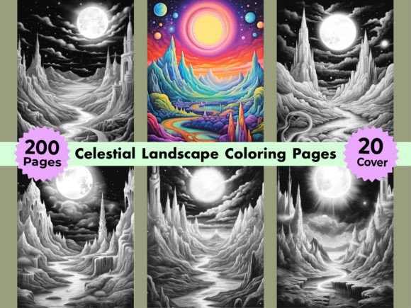 200 Celestial Landscape Coloring Pages Graphic Coloring Pages & Books Adults By WinSum Art