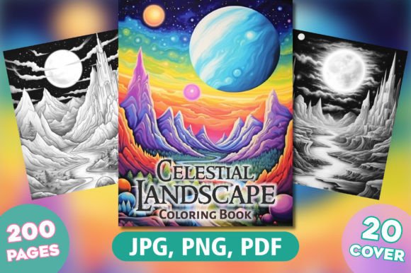 200 Celestial Landscape Coloring Pages Illustration Pages et livres de coloriage pour adultes Par FuN ArT