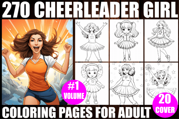 270 Cheerleader Girl Coloring Pages V -1 Gráfico Páginas y libros de colorear para adultos Por Central_House