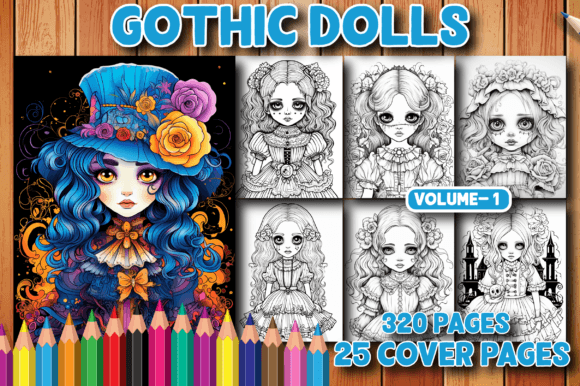 320 Gothic Doll Coloring Pages for V - 1 Graphic Coloring Pages & Books Adults By MN DeSign