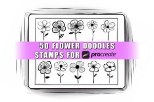 50 Flower Doodles Procreate Stamps Gráfico Pinceles Por ProcreateSale 1
