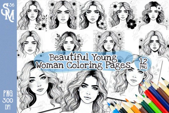 Beautiful Young Woman Coloring Pages Gráfico Ilustrações para Impressão Por StevenMunoz56