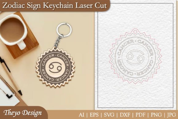 Cancer Keychain Laser Cut | Zodiac Sign Grafik Plotterdateien Von Theyo Design
