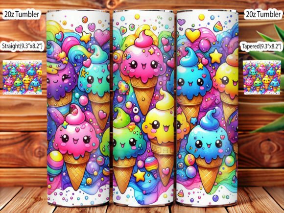 Colorful Kawaii Ice Cream Tumbler Wrap Graphic Illustrations By IRSHOP