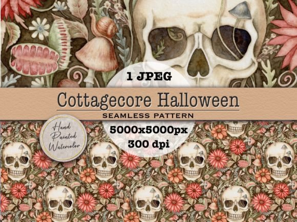 Cottagecore Halloween Seamless Pattern Gráfico Patrones de Papel Por FantasyDreamWorld