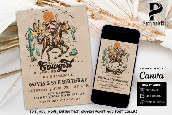 Cowgirl Western Birthday Invite Template Graphic Print Templates By perfumely1999