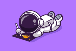 Cute Astronaut Drawing Planet on Paper Graphic Illustrations By catalyststuff