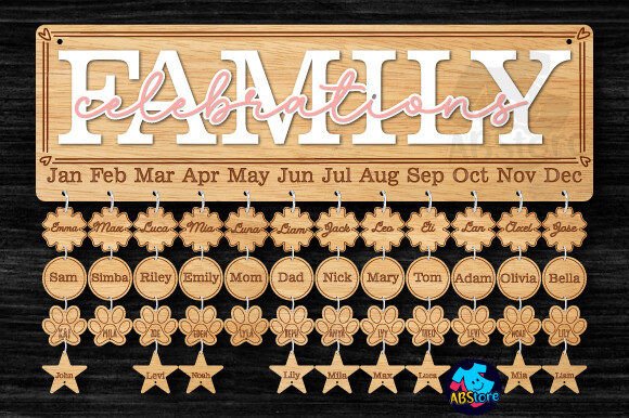 Family Celebrations Board Laser Cut Graphic 3D SVG By ABStore