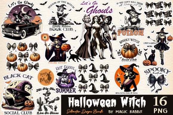 Halloween Witch Bundle Sublimation Afbeelding Afdrukbare Illustraties Door Magic Rabbit
