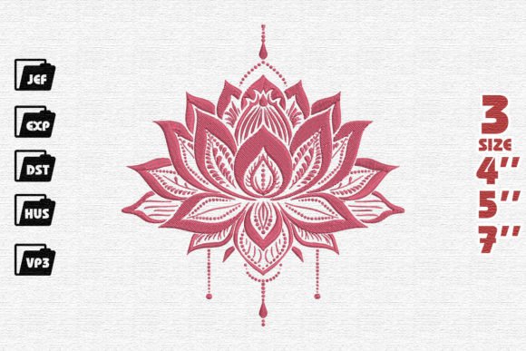 Lotus Flower Single Flowers & Plants Embroidery Design By Nutty Creations