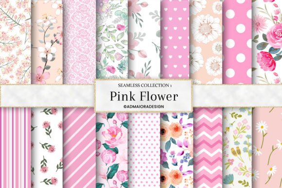 Pink Flowers Digital Paper Graphic Patterns By AdMaioraDesign