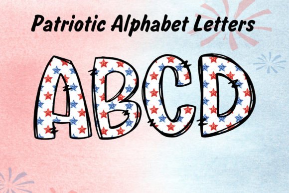 Stars Glitter Patriotic Doodle Letters Gráfico Ilustraciones Imprimibles Por Digital Creative Art