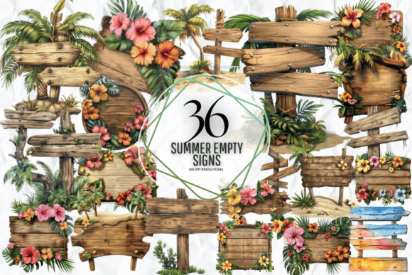 Summer Empty Wooden Signs Clipart Graphic Illustrations By Markicha Art