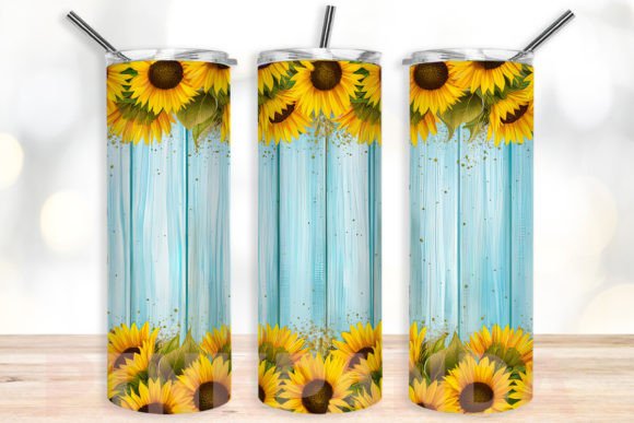 Sunflower Teal Wood Leopard Tumbler Wrap Graphic Crafts By PinkPanda