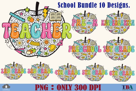 Teacher PNG Grade Back to School Dots Grafica Design di T-shirt Di TBA Digital Files