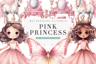 Watercolor Pink Little Princess Clipart Graphic Illustrations By busydaydesign 1