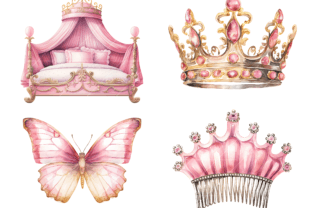 Watercolor Pink Little Princess Clipart Graphic Illustrations By busydaydesign 5