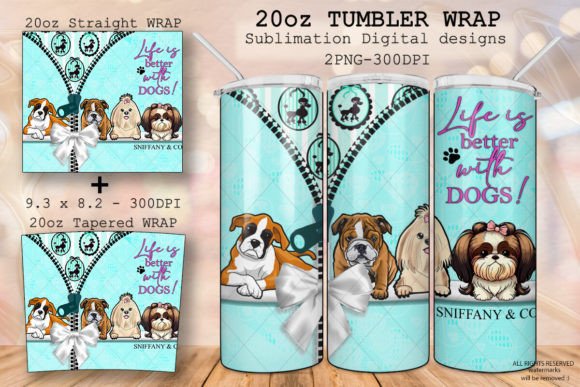 20oz Turquoise Luxury Design Dog Tumbler Gráfico Plantillas de Impresión Por DigitalTresorDesigns