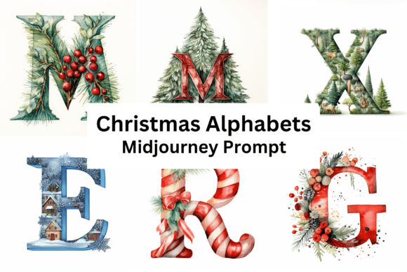 Ai Prompt for Christmas Alphabets Graphic Illustrations By Digital Delight