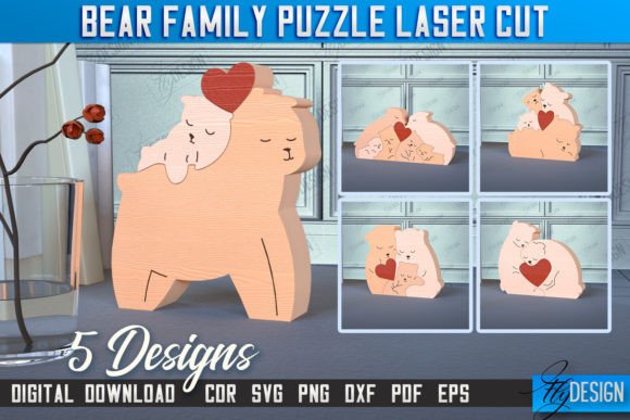 Bear Family Puzzle Laser Cut Bundle |CNC Graphic 3D SVG By flydesignsvg