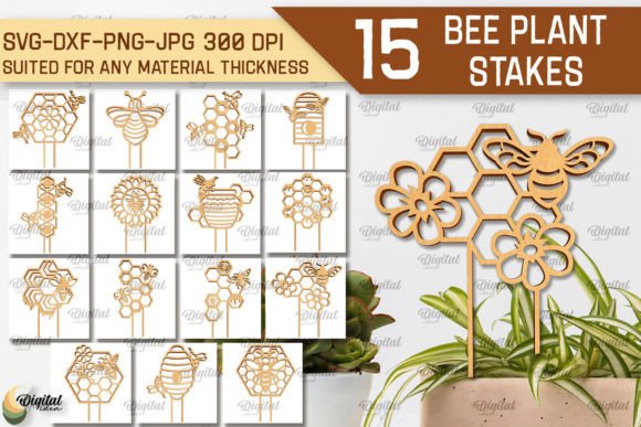 Bee Plant Stakes Laser Cut Bundle Gráfico SVG 3D Por Digital Idea