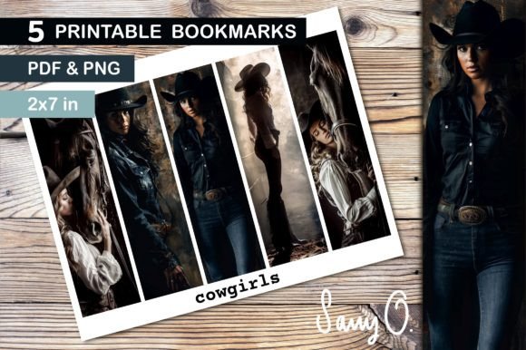 Bookmark Western Cowgirl Cowboy Horse Grafica Modelli di Stampa Di Sany O.