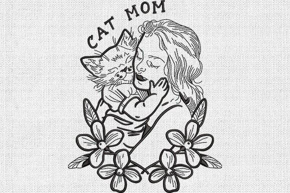 Cat Mom Mother's Day Embroidery Design By svgcronutcom