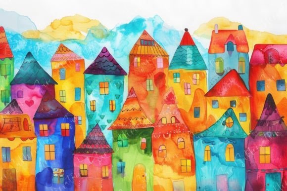 Colorful Fantasy Village Graphic Backgrounds By Sun Sublimation