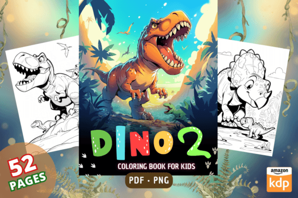 Cute Dinosaurs 2, Coloring Book for Kids Illustration Pages et livres de coloriage pour enfants Par Sahad Stavros Studio