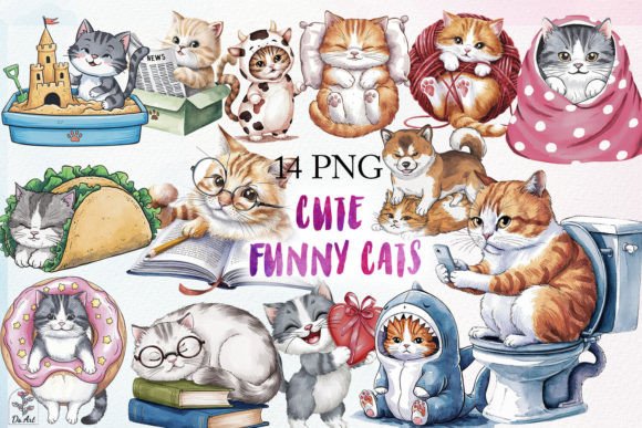 Cute Funny Cats Sublimation Bundle Gráfico Ilustraciones Imprimibles Por DS.Art