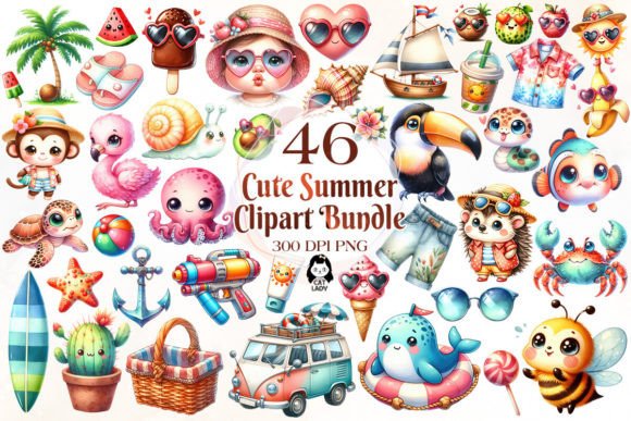 Cute Tropical Summer Clipart Bundle Graphic Illustrations By Cat Lady
