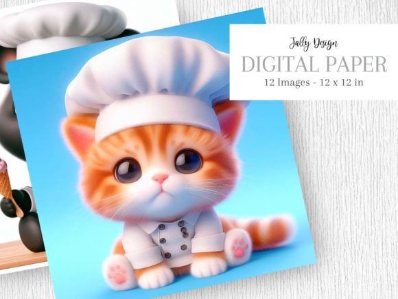 Cute Baby Animals Dressed As a Chef - 9 Gráfico Ilustraciones Imprimibles Por jallydesign