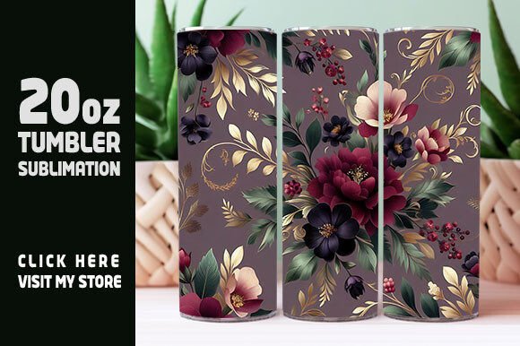 Dark Floral Tumbler Wrap Graphic Tumbler Wraps By creativekhadiza124