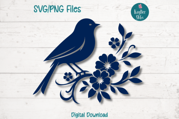 Floral Bluebird Graphic Illustrations By kaybeesvgs
