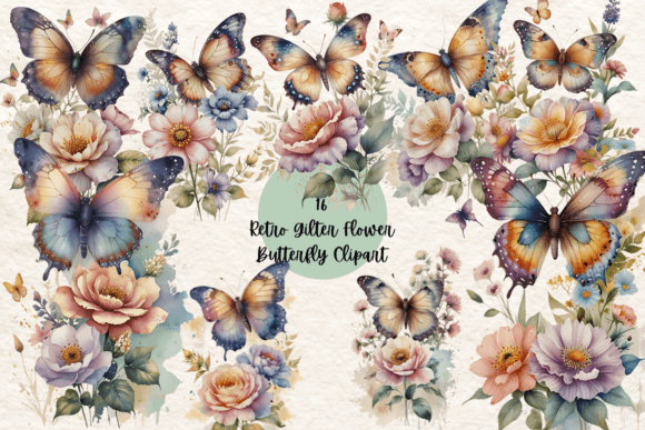 Flower Butterfly Clipart Grafik Druckbare Illustrationen Von Design Nait