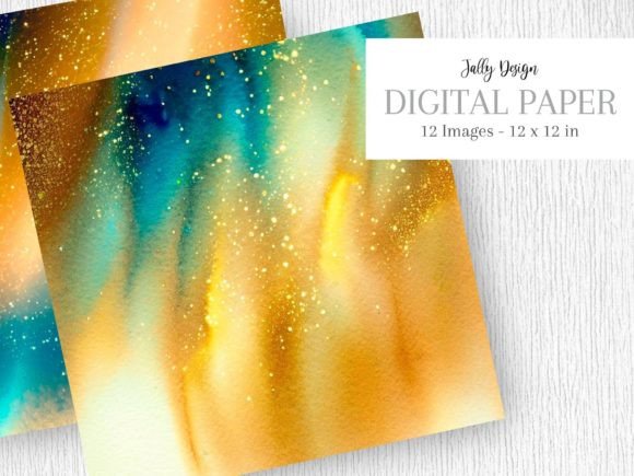 Golden Aurora Borealis & Blue Glitter Grafica Sfondi Di jallydesign