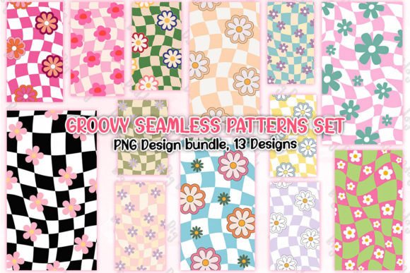 Groovy Seamless Patterns Set Clipart PNG Graphic Illustrations By Big Daddy