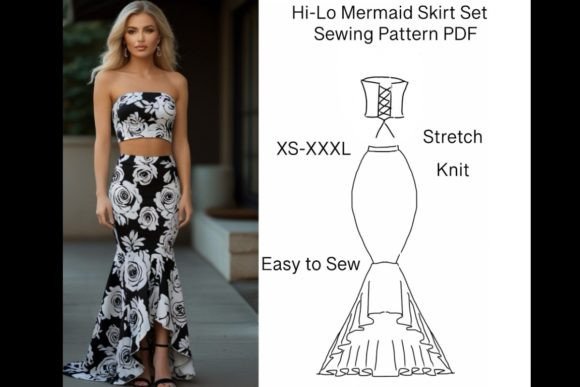 High-low Mermaid Skirt Set PDF Pattern Gráfico Padrões de Costura Por Amber Jones