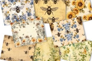 Neutral Flower Bees Junk Journal Paper Graphic Backgrounds By busydaydesign 2